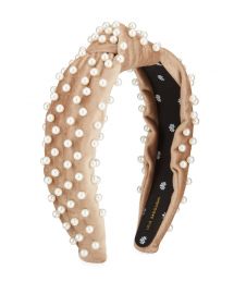 Lele Sadoughi Faux Pearl Beaded Velvet Knotted Headband at Neiman Marcus